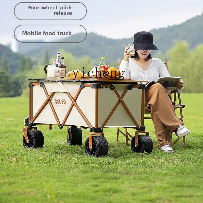 Pull Cart Fold - XL veldwandelwagen opvouwbare kampeerwagen buiten picknicktafel